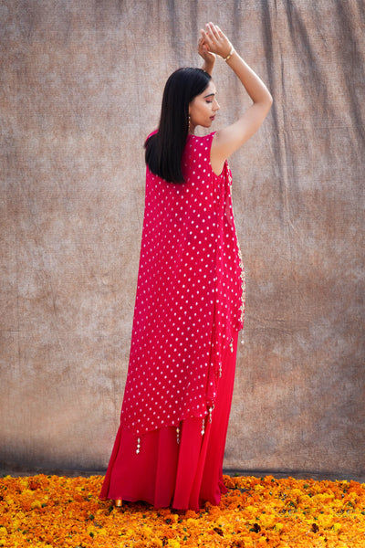 Shivangi Joshi in Mirror Work Asymmetrical Cape With High Waist Pallazo And V-Hem Crop Top