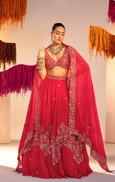 Buy Gold Organza Embroidery Pearls Abira Draped Blouse With Lehenga For  Women by Roqa Online at Aza Fashions.