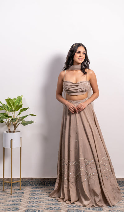 Nishtha Gandhi in Cowl Top With Embroidered Lehenga And Dupatta