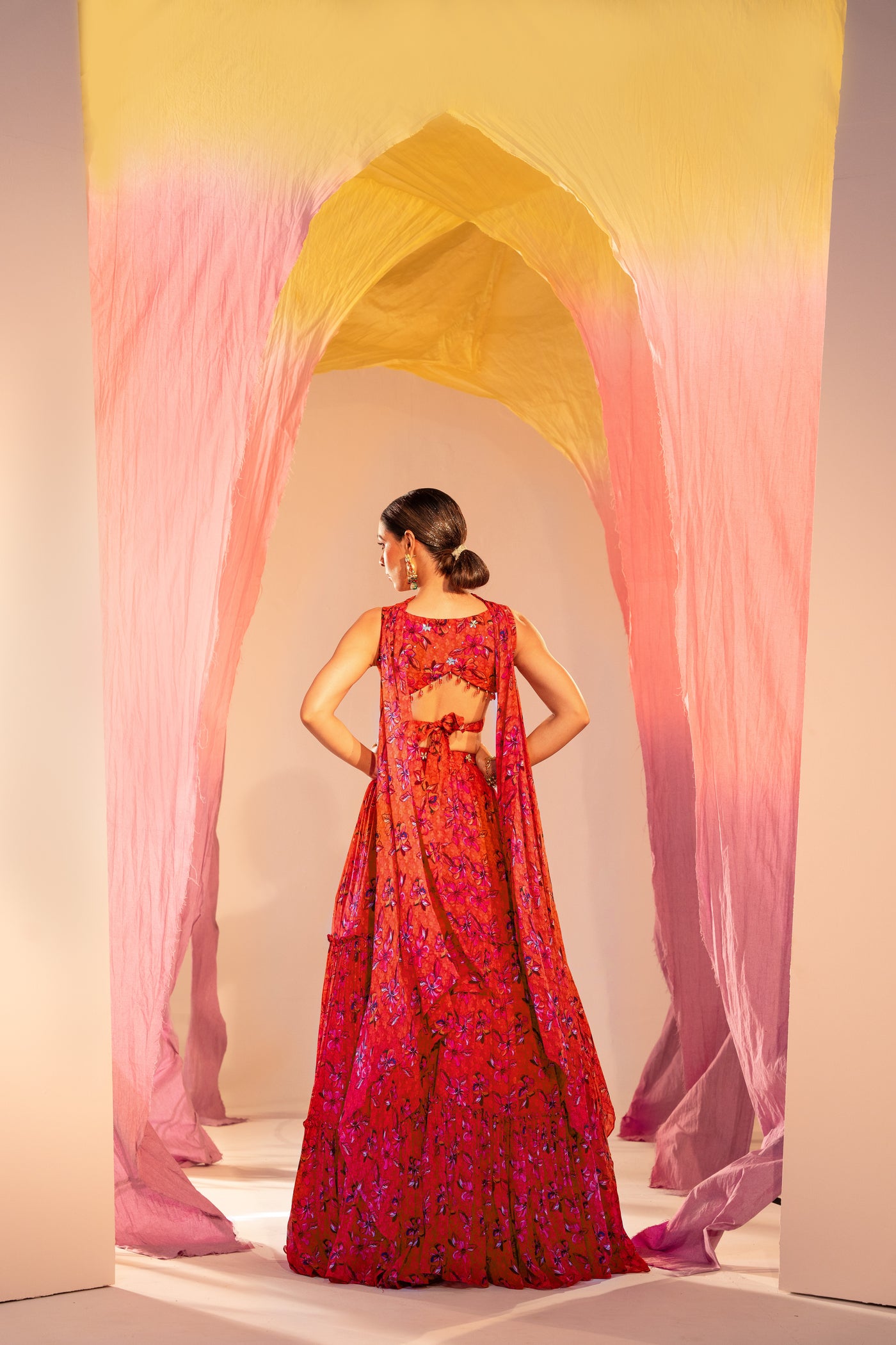 Tango-Red Cotton Multicolor Satin Digital Print Navratri Lehenga Choli With  Side Chain - Dori And Muslin Dupatta | Exotic India Art