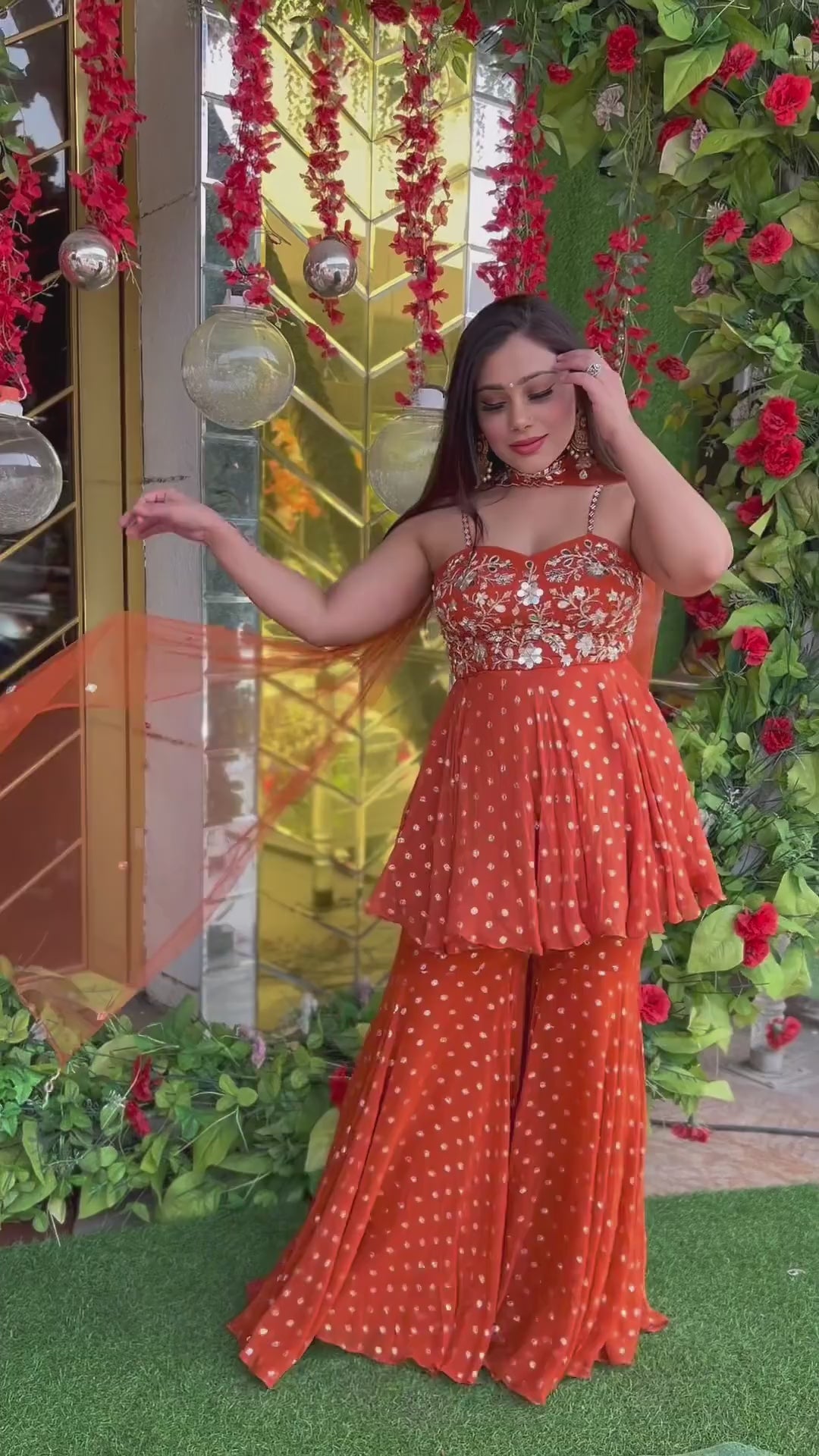 Ankita Raghav Arora in Mirror Work Corset Peplum And Fit'N'Flare Pant Set In Lurex Georgette With Choker Dupatta