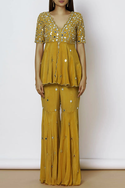 Crepe All Over Scalloped Kurti With New Biased Flared Pants