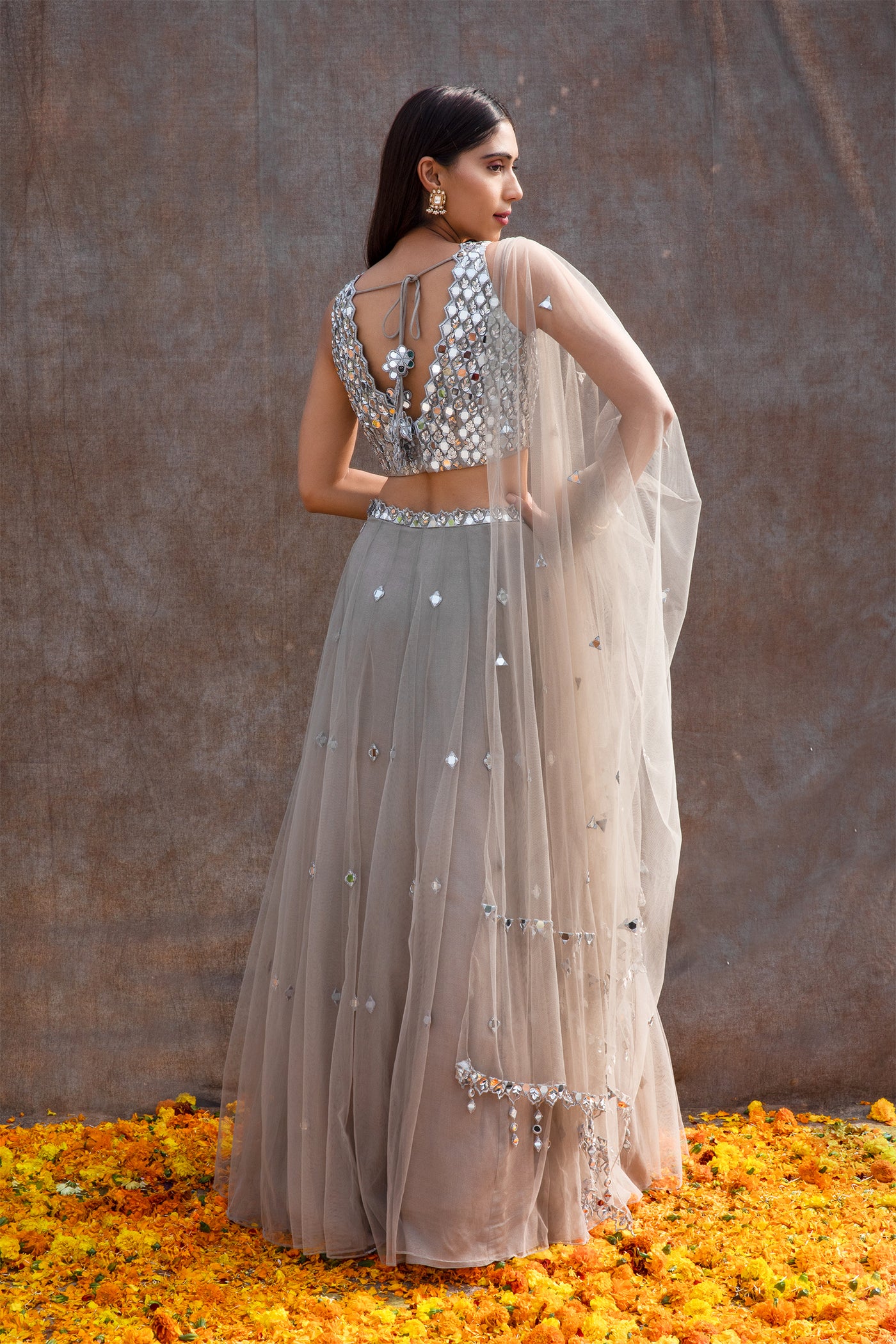 Light Grey Embroidered High-Waisted Lehenga Set Design by Silky Bindra at  Pernia's Pop Up Shop 2024