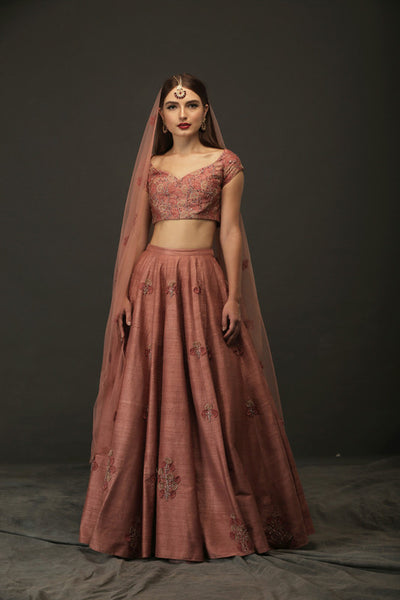 Pink Raw Silk Heavy Lehenga With Cap Sleeves Blouse